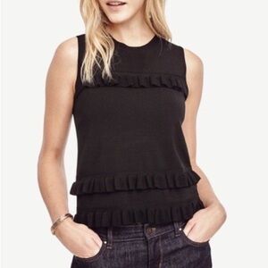 Ann Taylor Black Ruffle Knit Tank Top Women’s Small Career Workwear